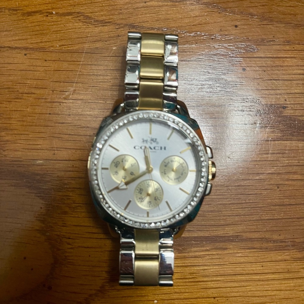 Coach Gold and Silver Watch with Crystal Details
